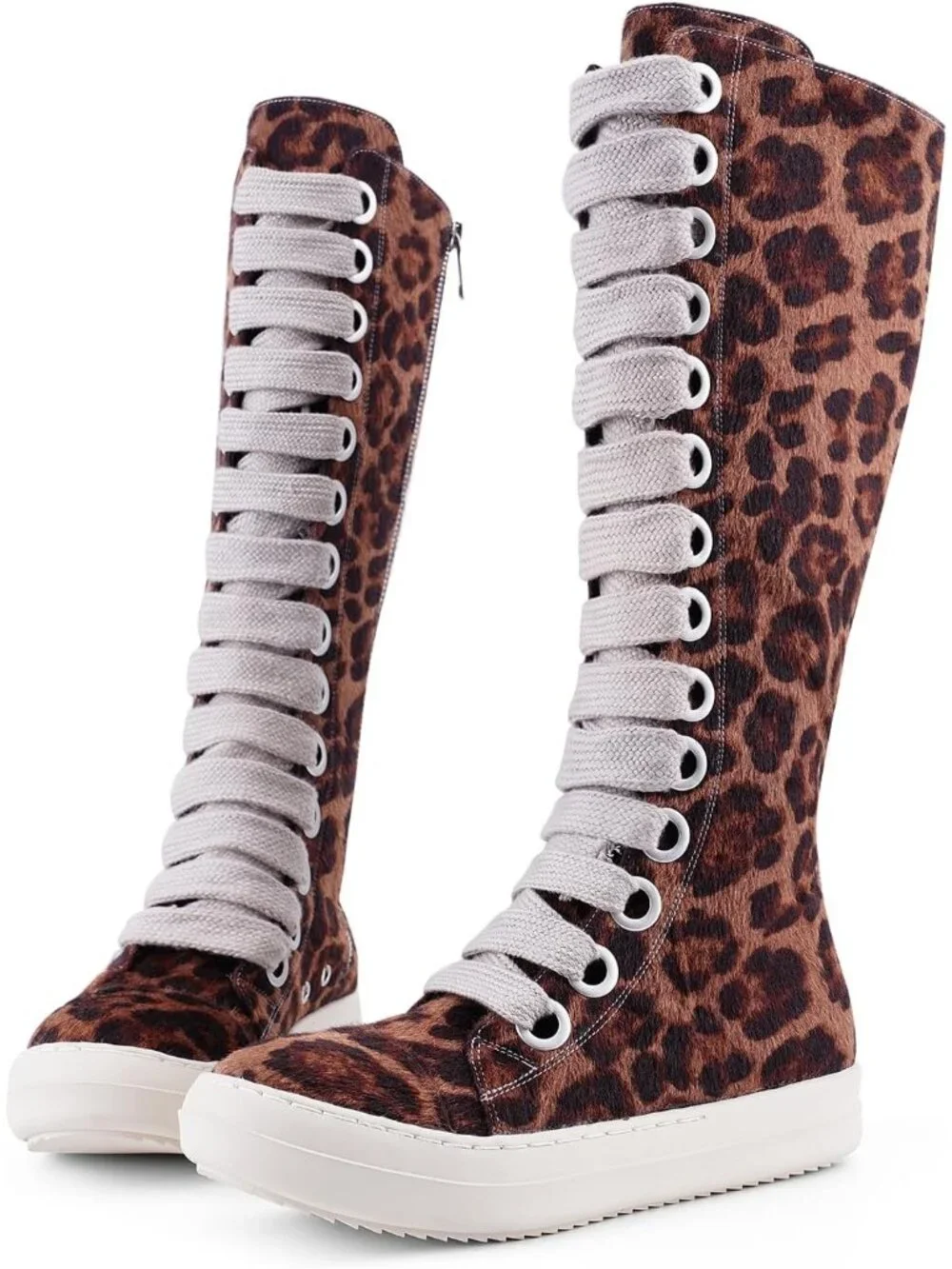 🆕Women's Leopard Knee-High School Bicycling Boots Thick Laces Comfort - Picture 5 of 6